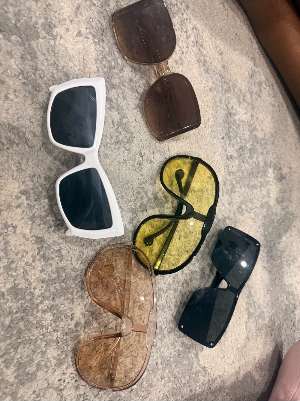 Assorted Square and Shield Sunglasses - Black, White, Brown, Yellow, Clear